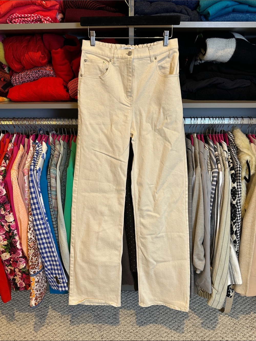 Thakoon beige elastic waistband wide leg jeans size 6 NWOT